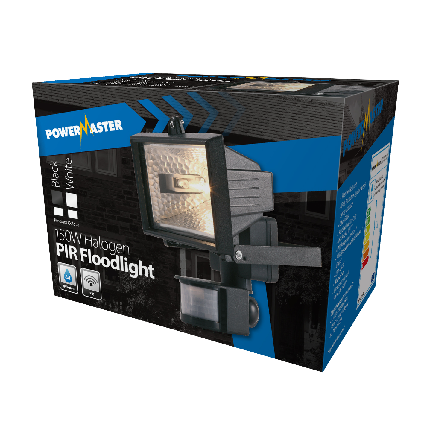 PowerMaster 150W Eco Halogen PIR Floodlight - Black - Lamp Not Included