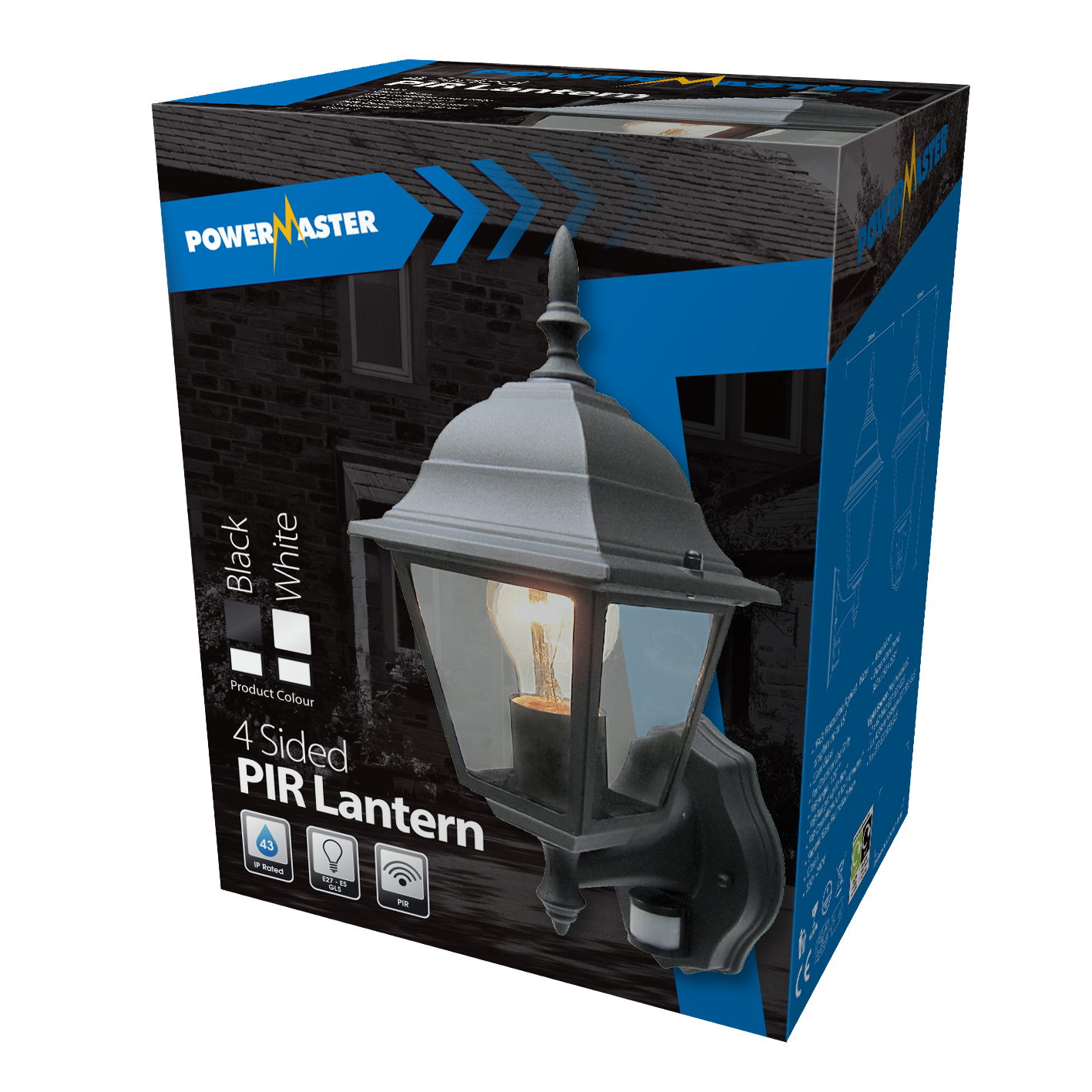 PowerMaster 4 Sided PIR Lantern - Black