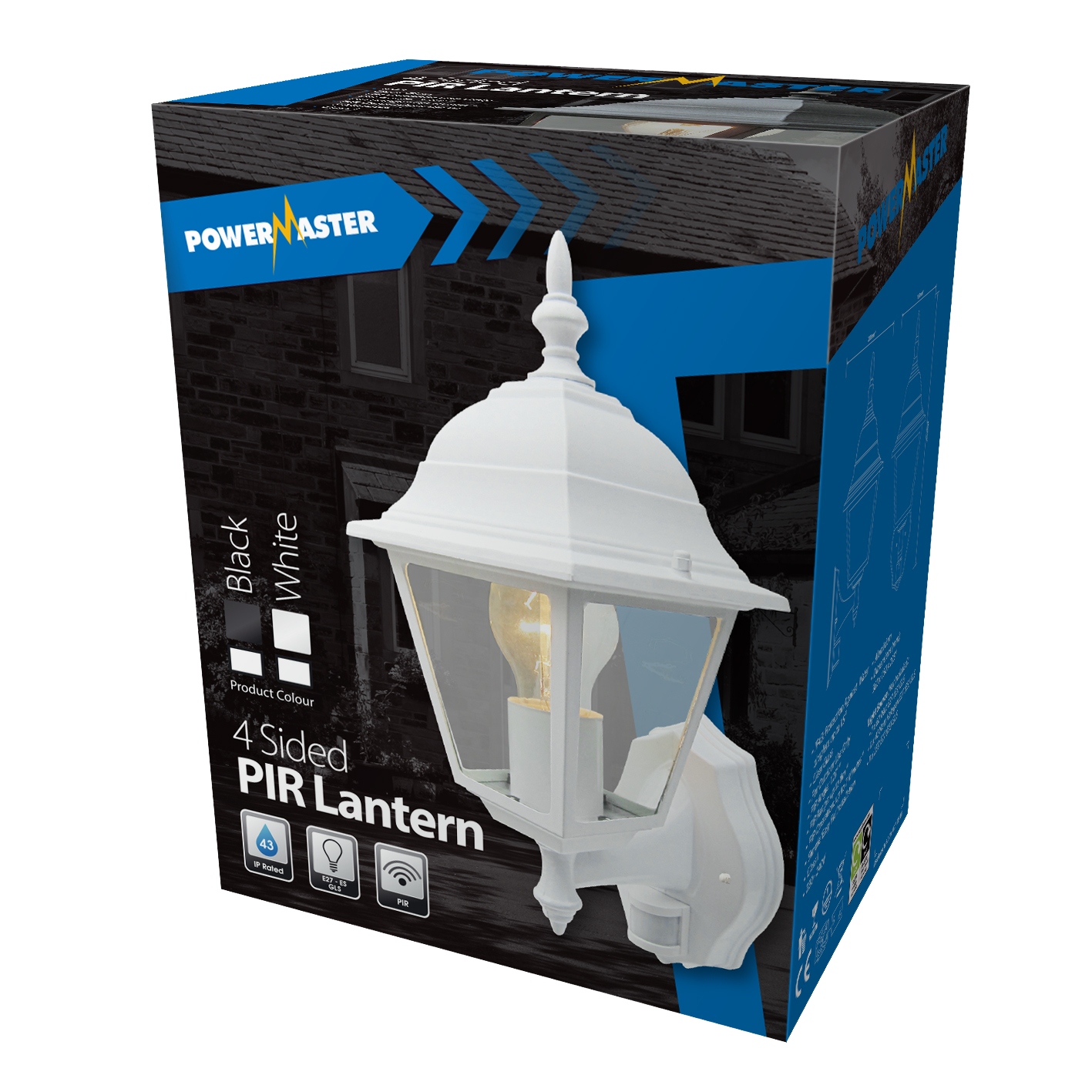 PowerMaster 4 Sided PIR Lantern - White /5050028031505