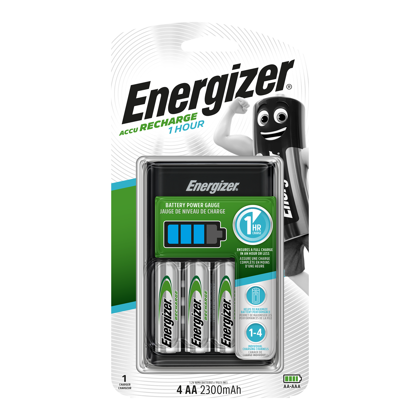 Energizer 1-Stunden-Ladegerät mit 4 x AA 2300 mAh-Batterien