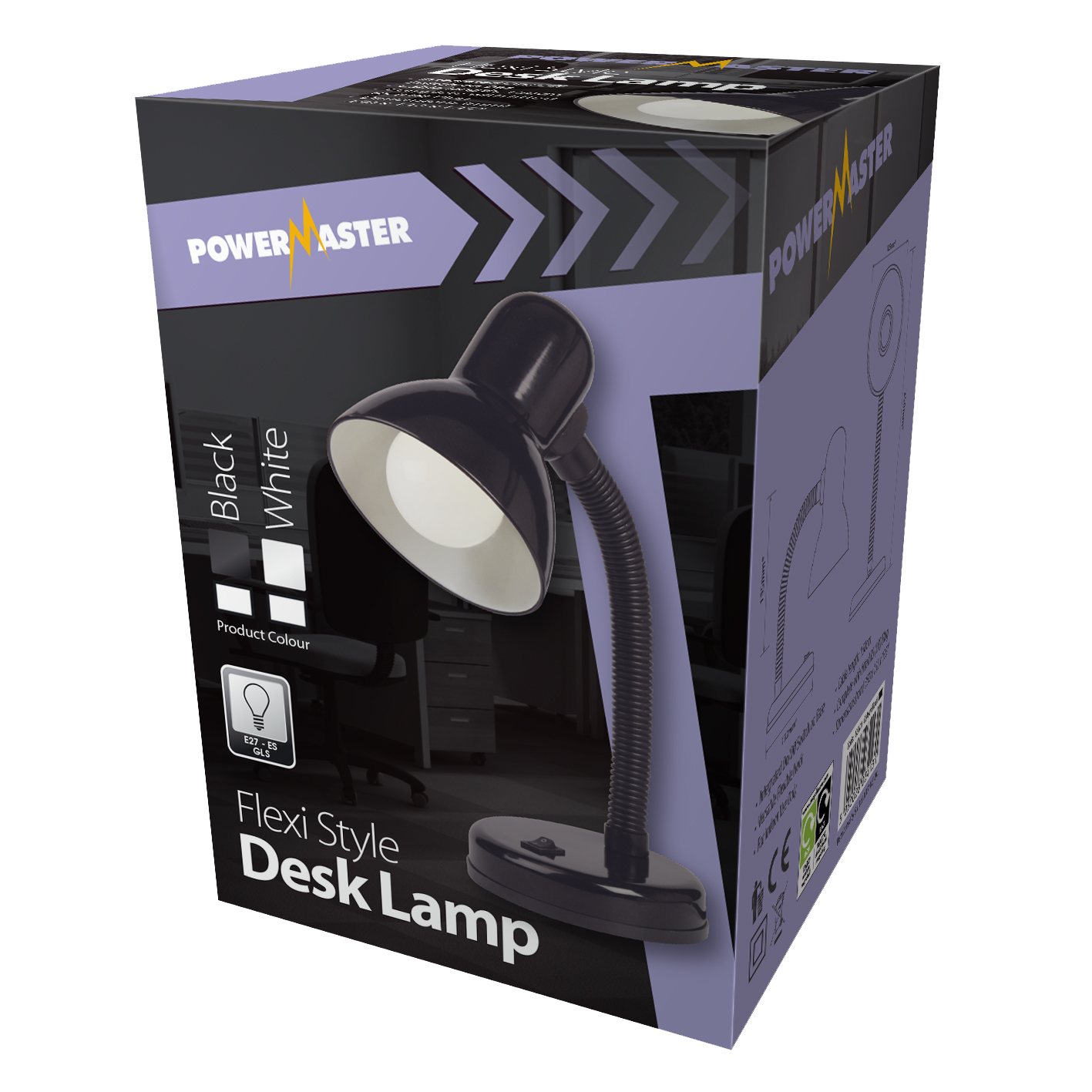 PowerMaster Schreibtischlampe für den Innenbereich – Schwarz