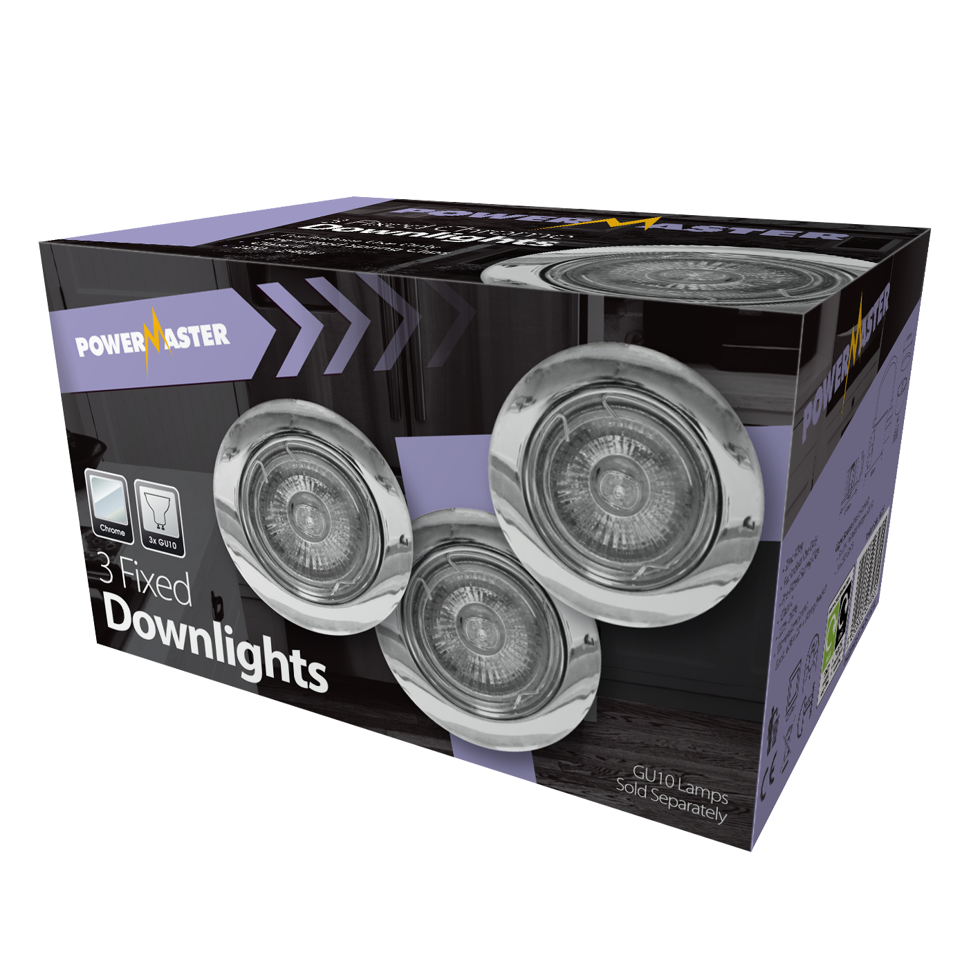 PowerMaster Indoor 3 Pack Fixed Downlights - Chrome