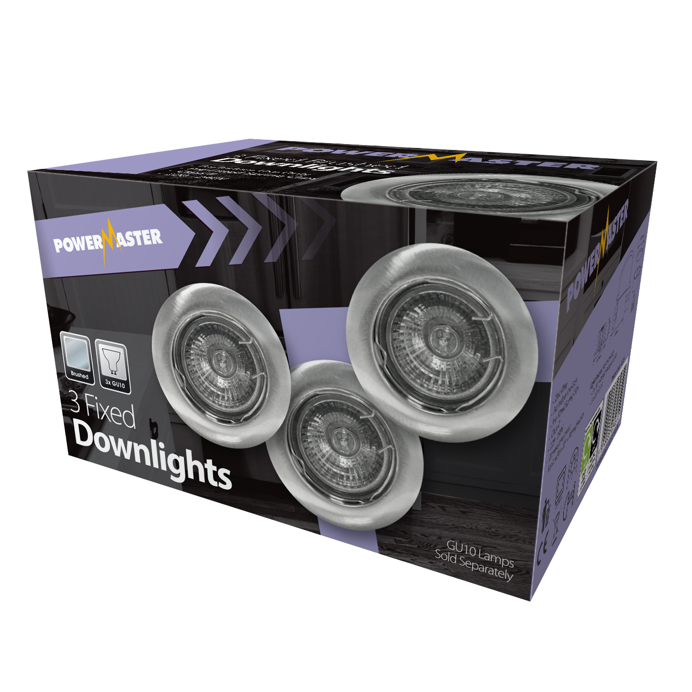PowerMaster Indoor 3er-Pack feste Downlights – gebürstetes Chrom