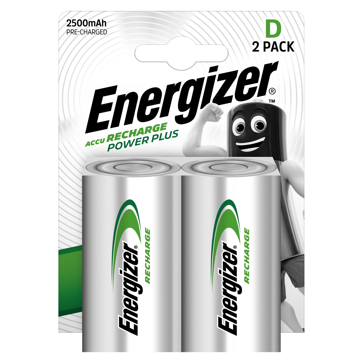 Energizer® D Size 2500mAh Recharge Power Plus, paquete de 2