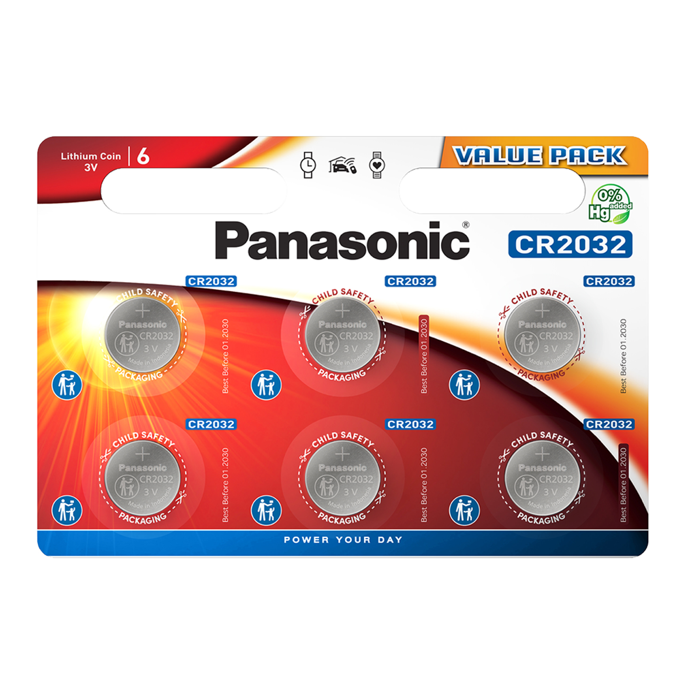 Panasonic CR2032 Lithium, Pack of 6