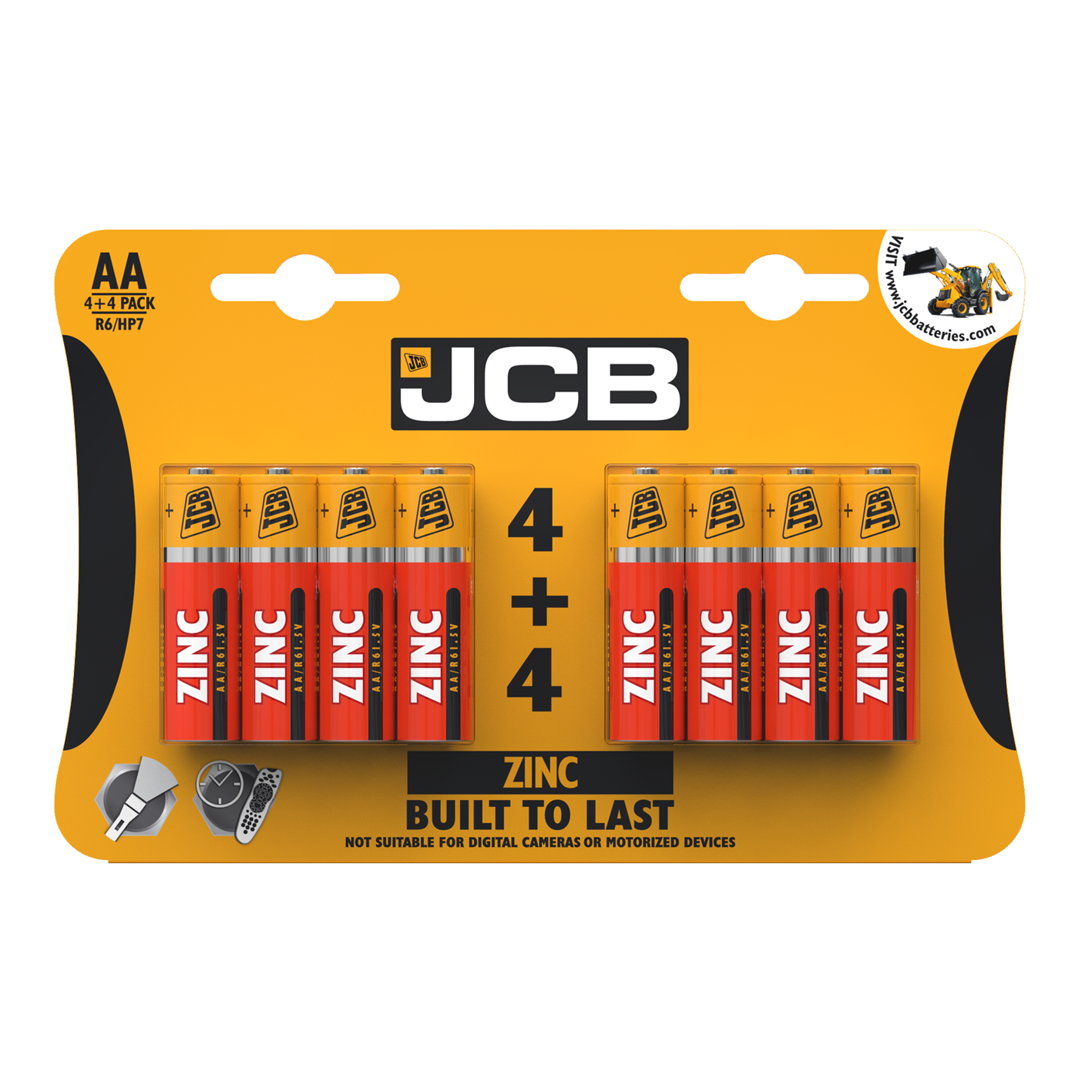JCB AA Zinc Batteries, Pack of 4+4