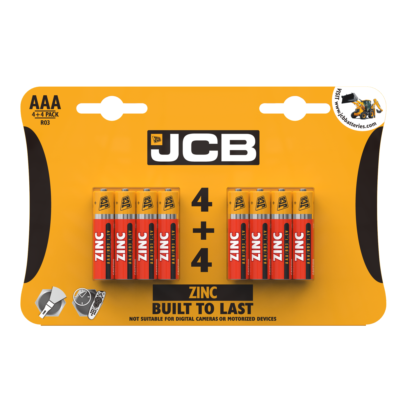JCB AAA Zinc Batteries, Pack of 4+4