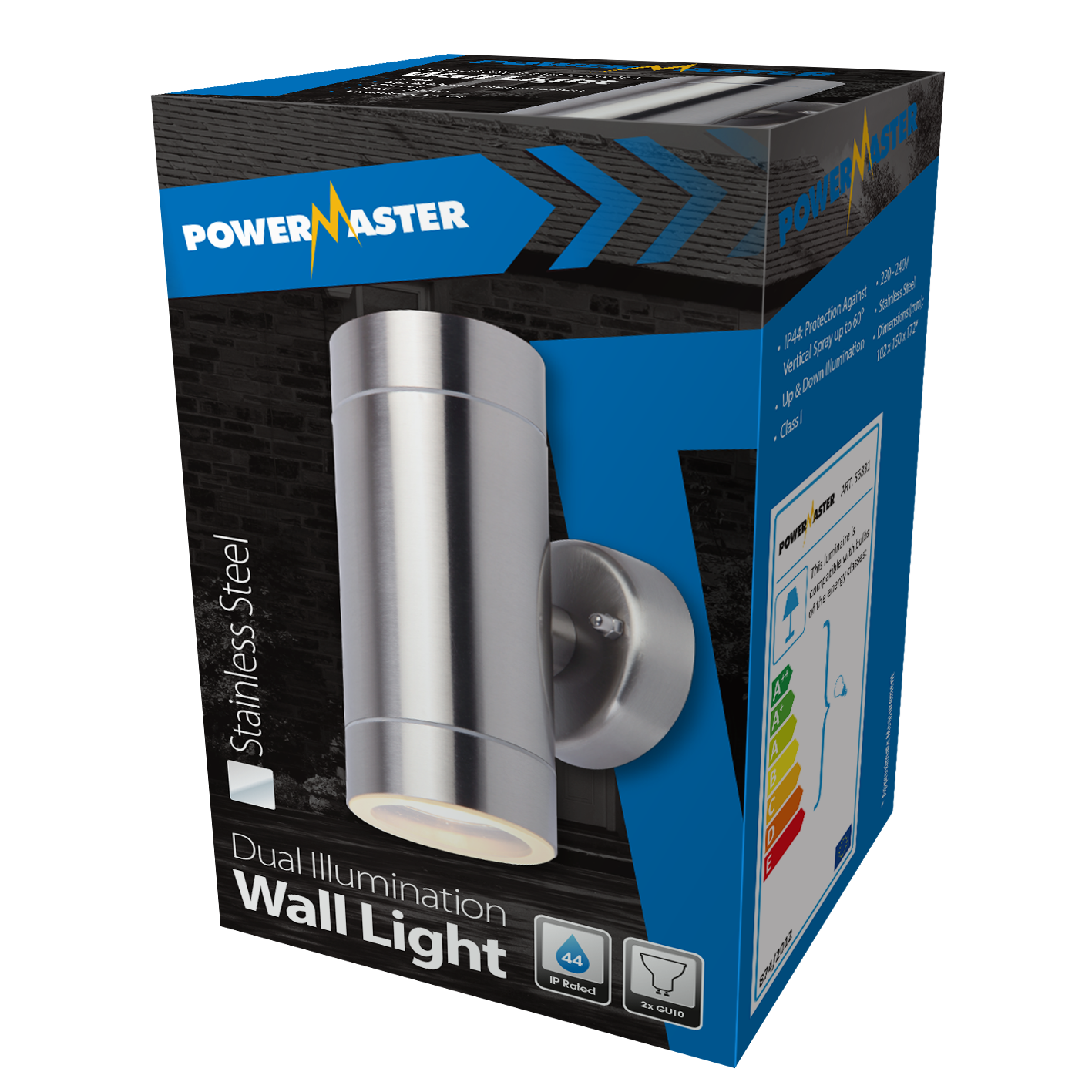 PowerMaster Wandleuchte mit doppelter Beleuchtung – Edelstahl