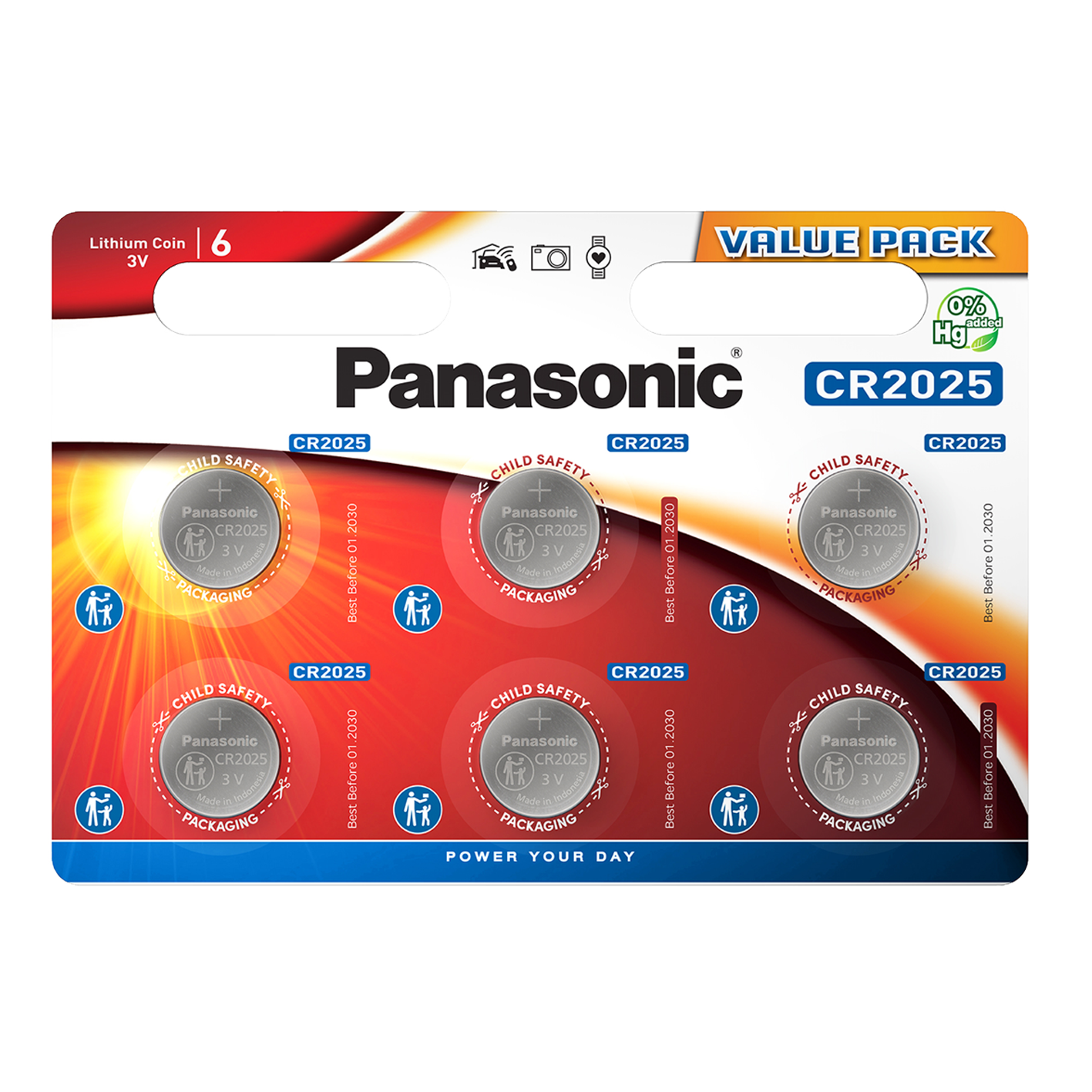 Panasonic CR2025 Lithium, Pack of 6