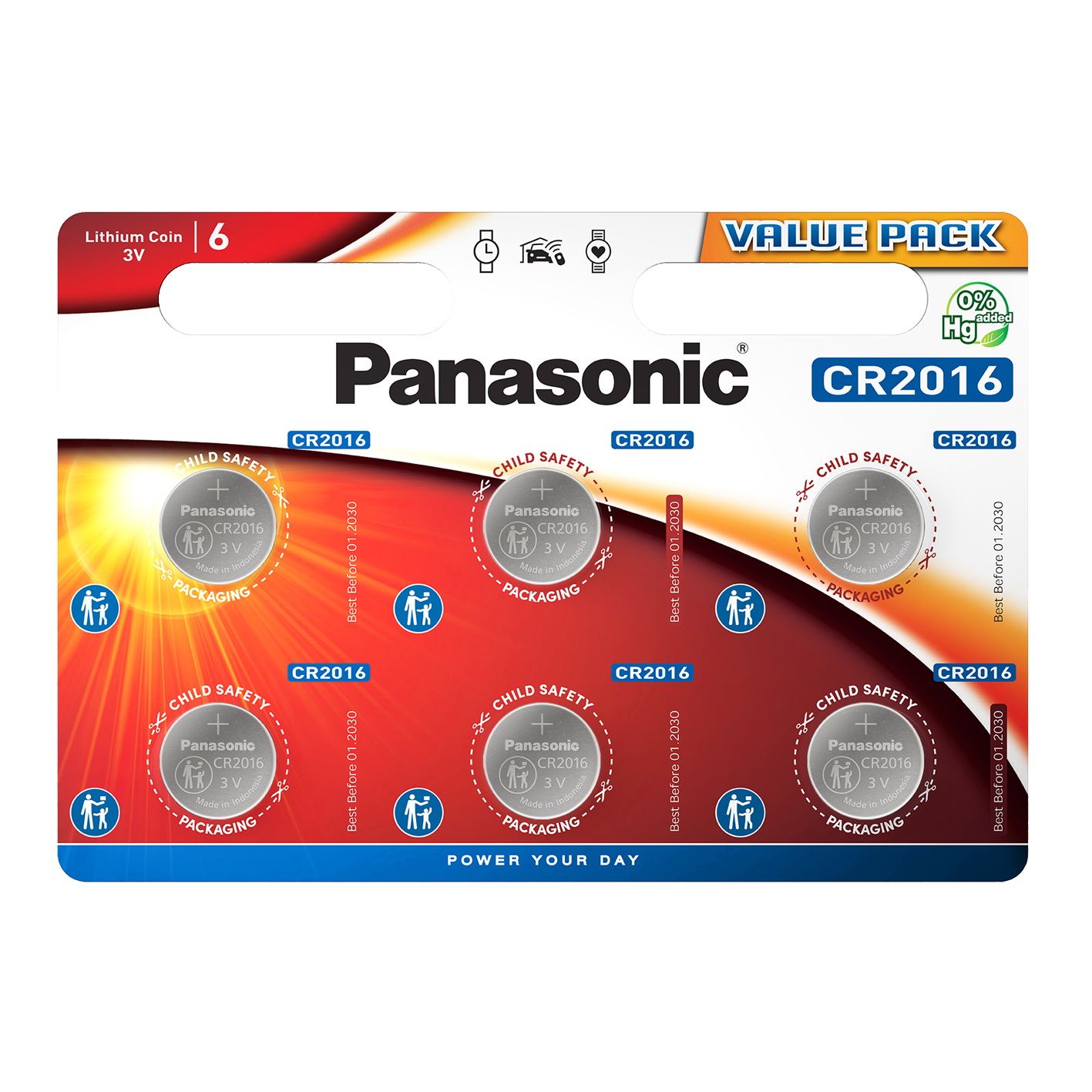 Panasonic CR2016 Lithium, Pack of 6