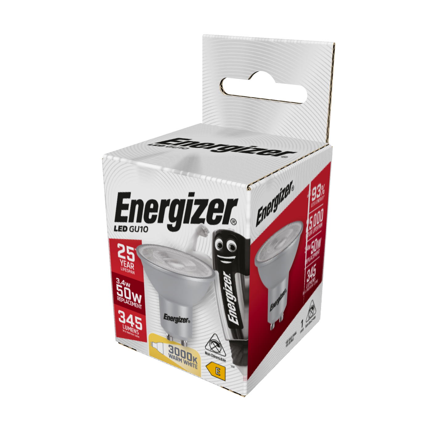 Energizer LED GU10 345lm 3.4W 3,000K (Warm White), Box of 1