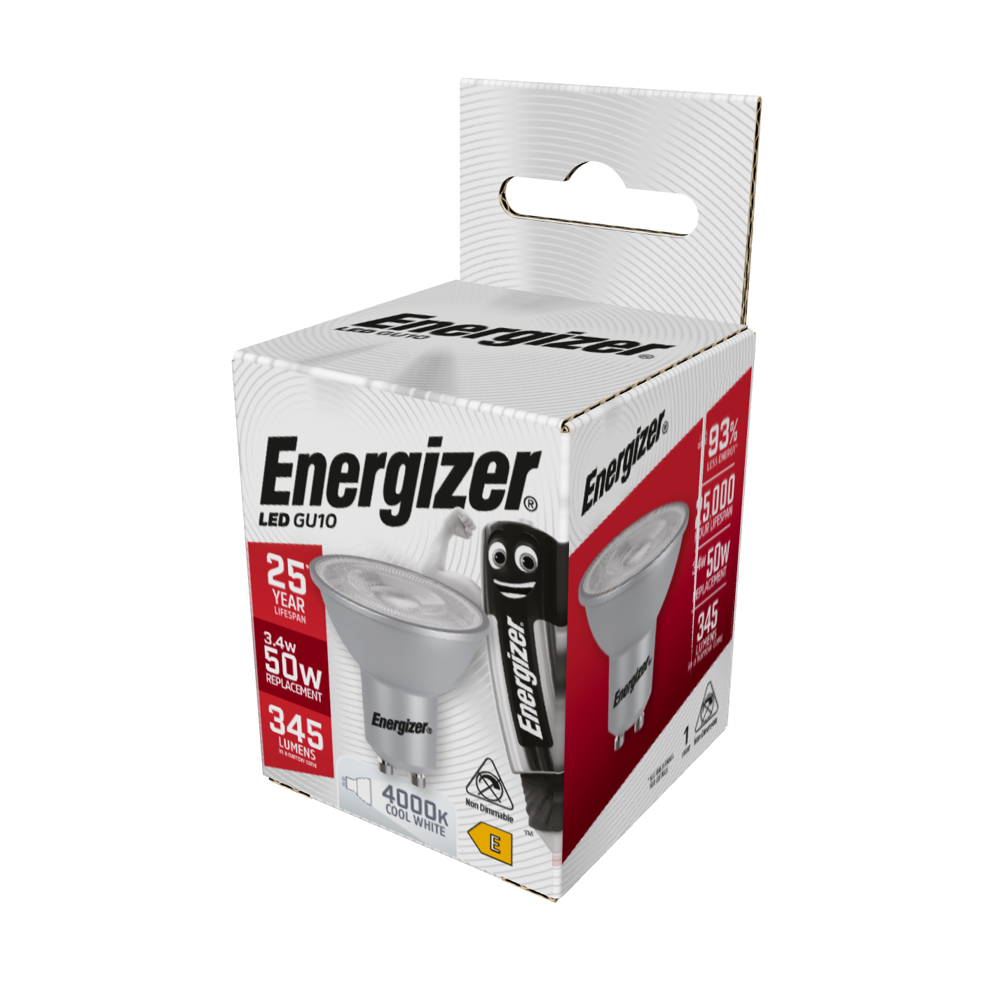 Energizer LED GU10 345lm 3.4W 4,000K (Cool White), Box of 1