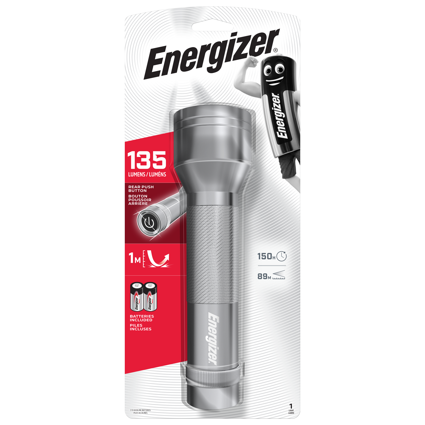 Energizer Value 135 Lumen Metall-2D-Taschenlampe mit 2 x D-Batterien