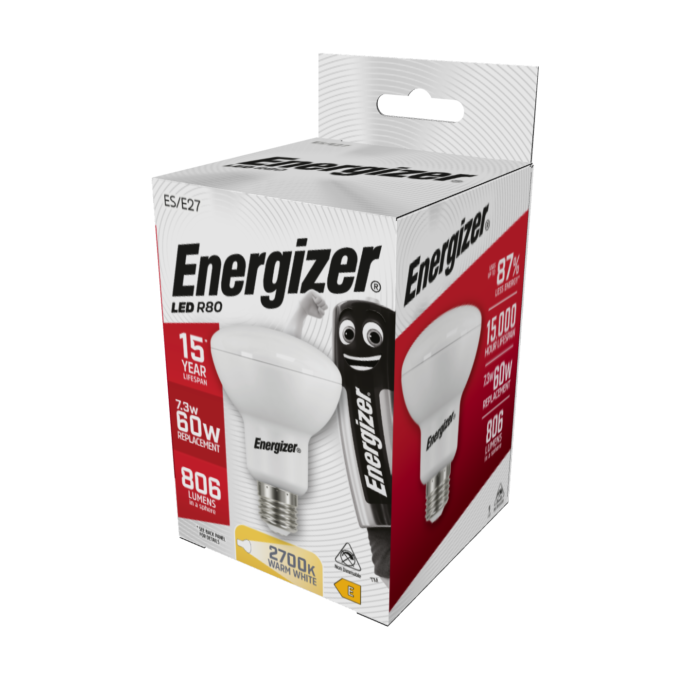 Energizer LED R80 Reflector E27 (ES) 806lm 7.3W 2,700K (Warm White), Box of 1