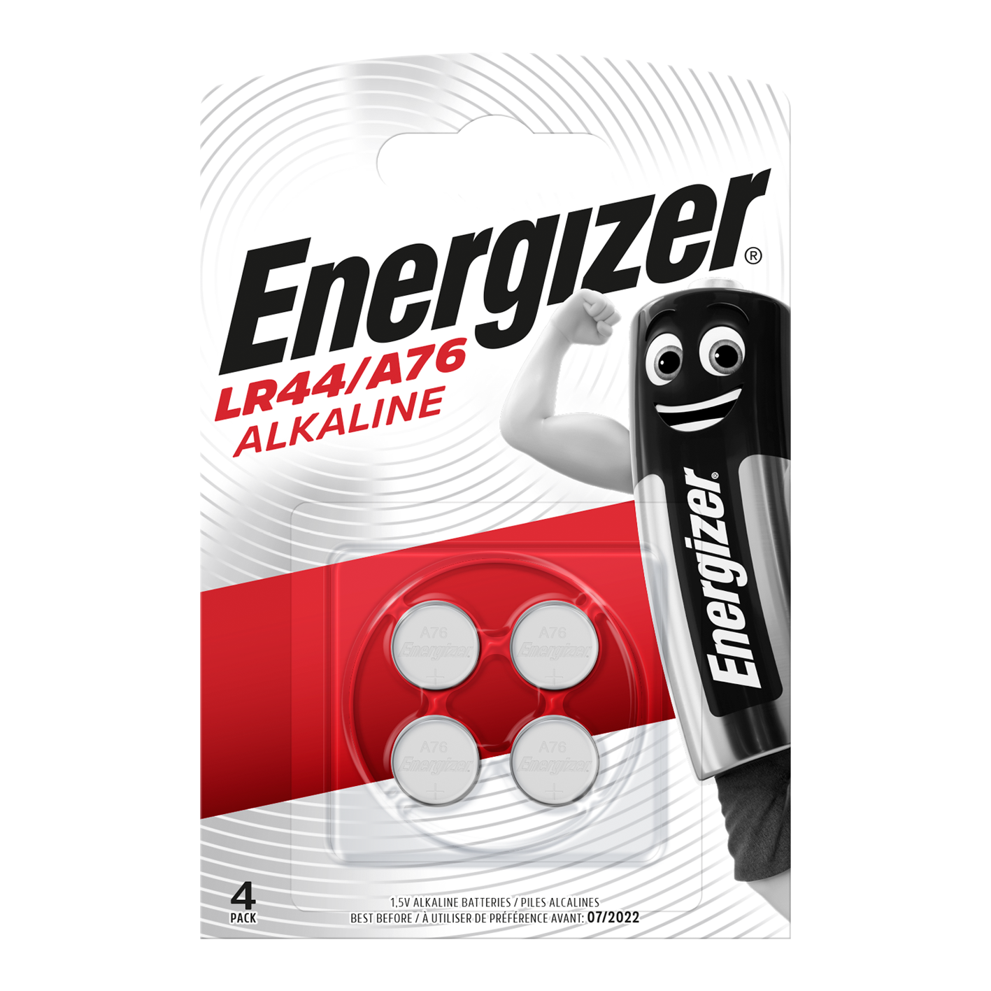 Energizer LR44/A76 pila alcalina tipo botón, paquete de 4