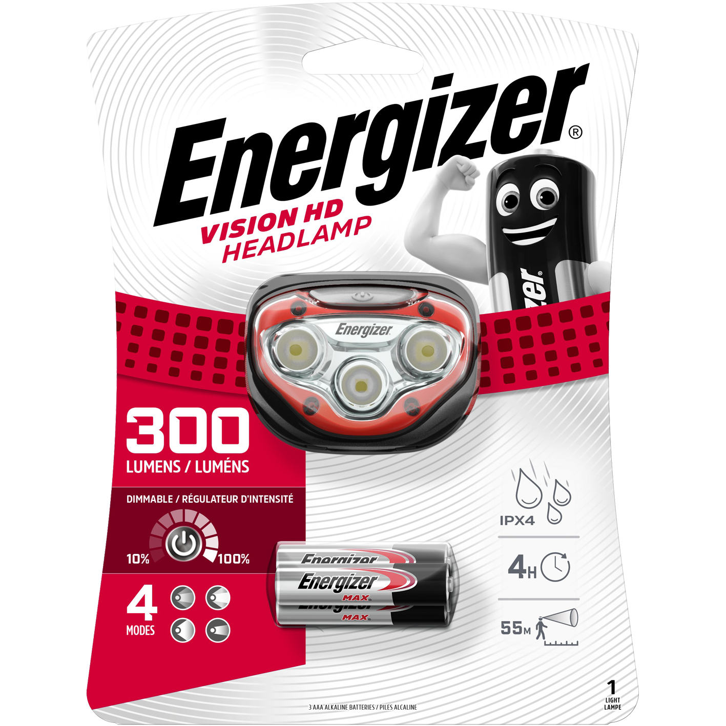 Energizer Vision HD 300 Lumens Headlight Torch With 3 x AAA Batteries