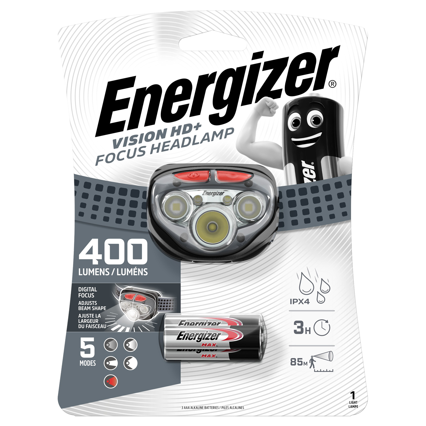 Energizer® Vision HD+ Focus 400 Lumen Stirnlampe mit 3 x AAA-Batterien
