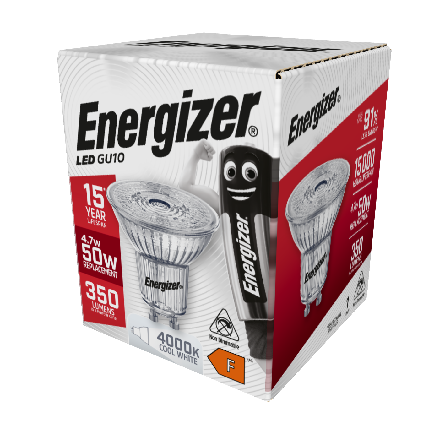 Energizer LED GU10 350 Lumens 4.7W 4,000K (Cool White), Box of 1