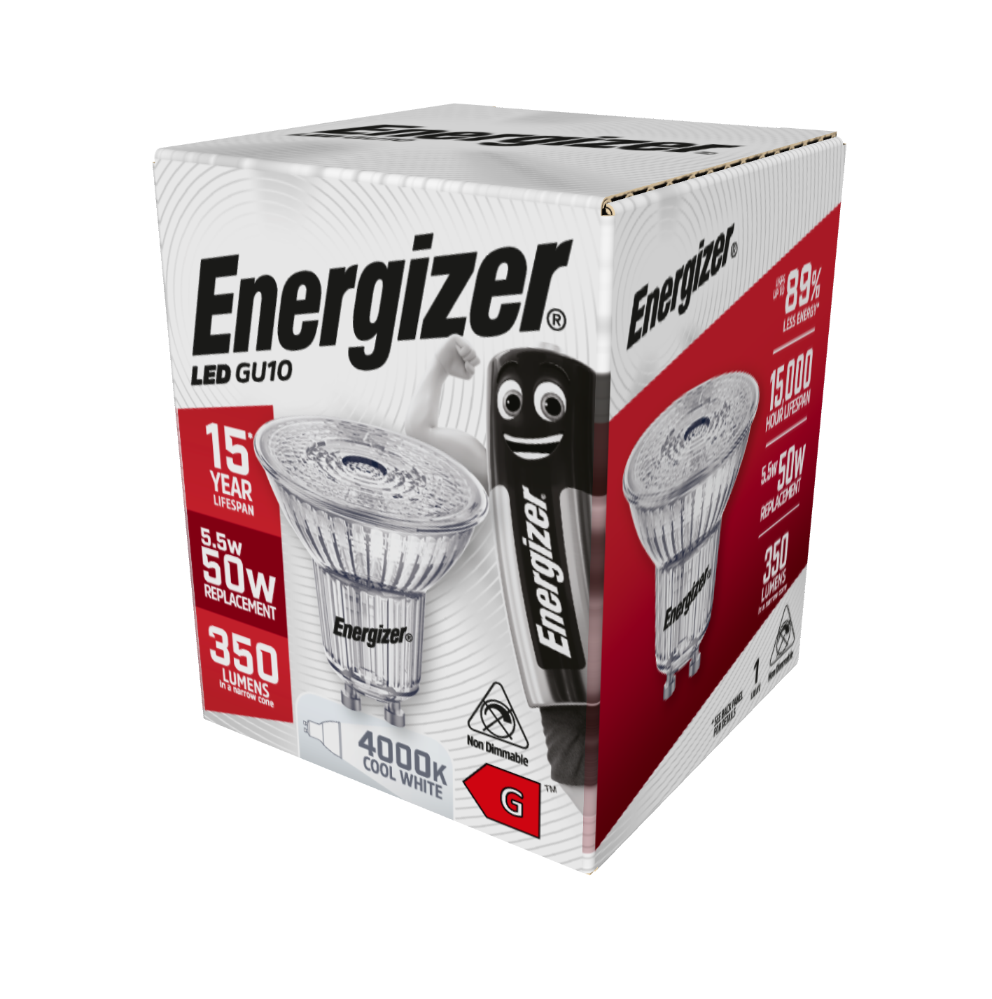 Energizer LED GU10 350lm 5.5W 4,000K (Cool White) Dimmable, Box of 1
