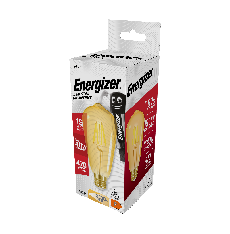 Energizer LED Filament Gold ST64 E27 (ES) 470lm 5W 2,200K (Warm White), Box of 1