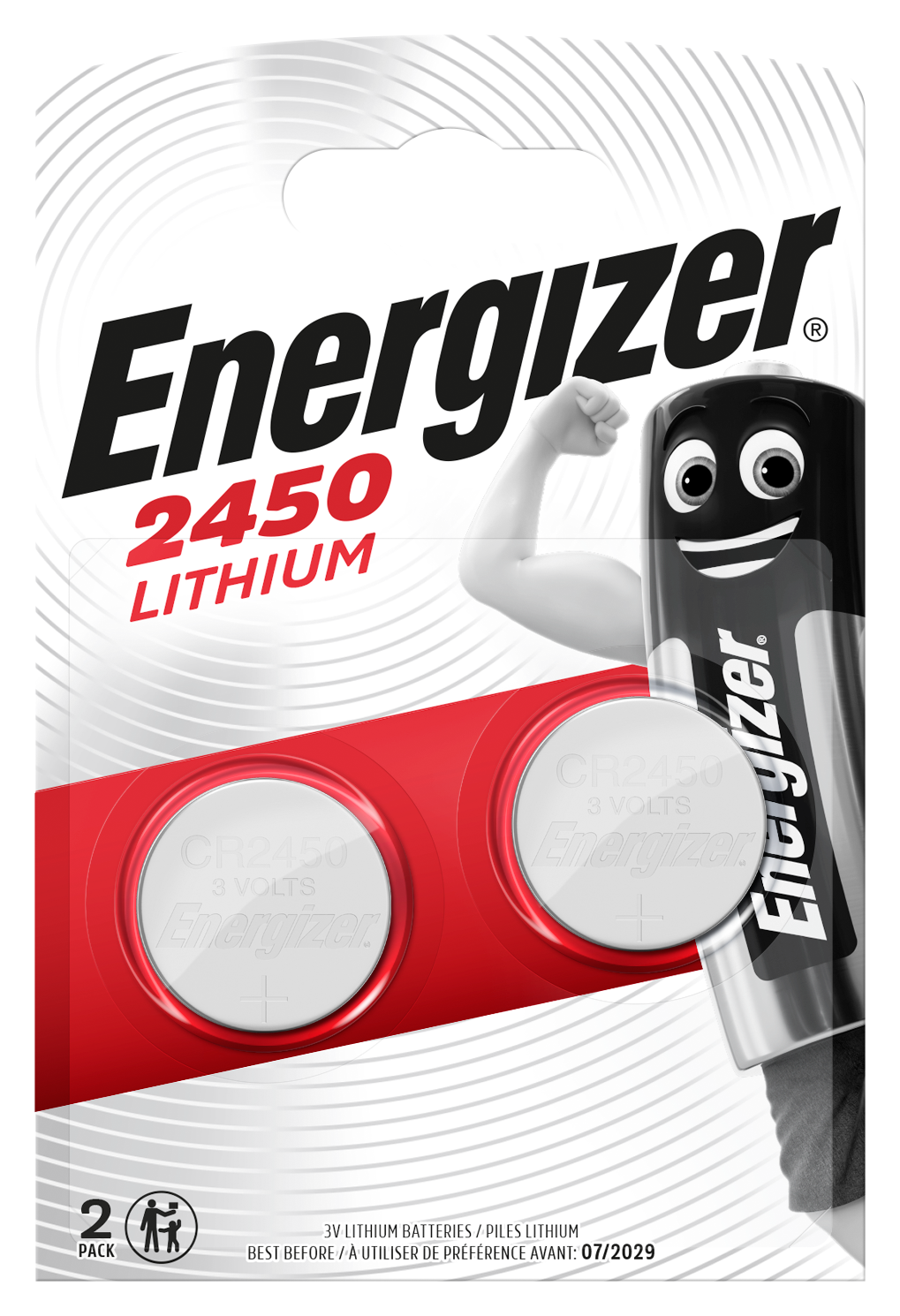 Energizer CR2450 Lithium Coin Cell, Pack of 2